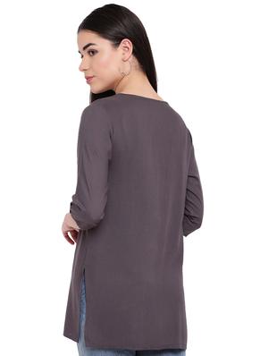 solid pintucks straight kurti - 16391880 - Standard Image - 3