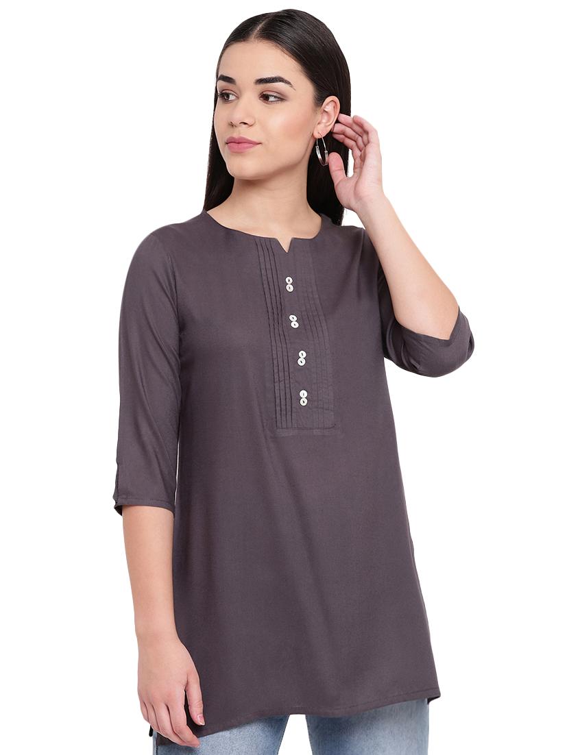 solid pintucks straight kurti - 16391880 - Zoom Image - 1