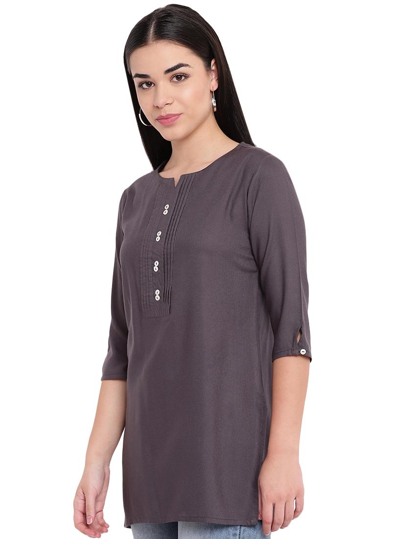 solid pintucks straight kurti - 16391880 - Zoom Image - 2