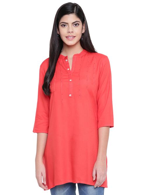 solid pintucks straight kurti - 16391881 - Standard Image - 1