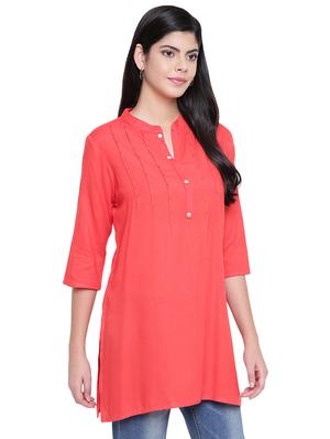 solid pintucks straight kurti - 16391881 - Standard Image - 2