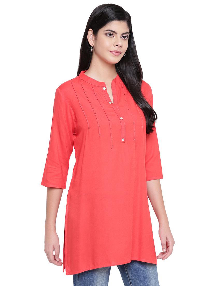 solid pintucks straight kurti - 16391881 - Zoom Image - 2
