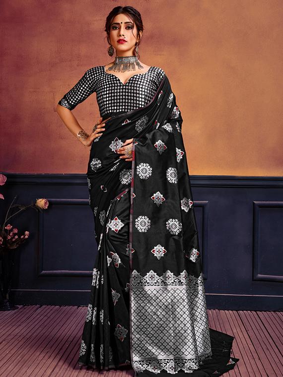 silver zari motifs banarasi saree with blouse - 16392432 - Zoom Image - 1