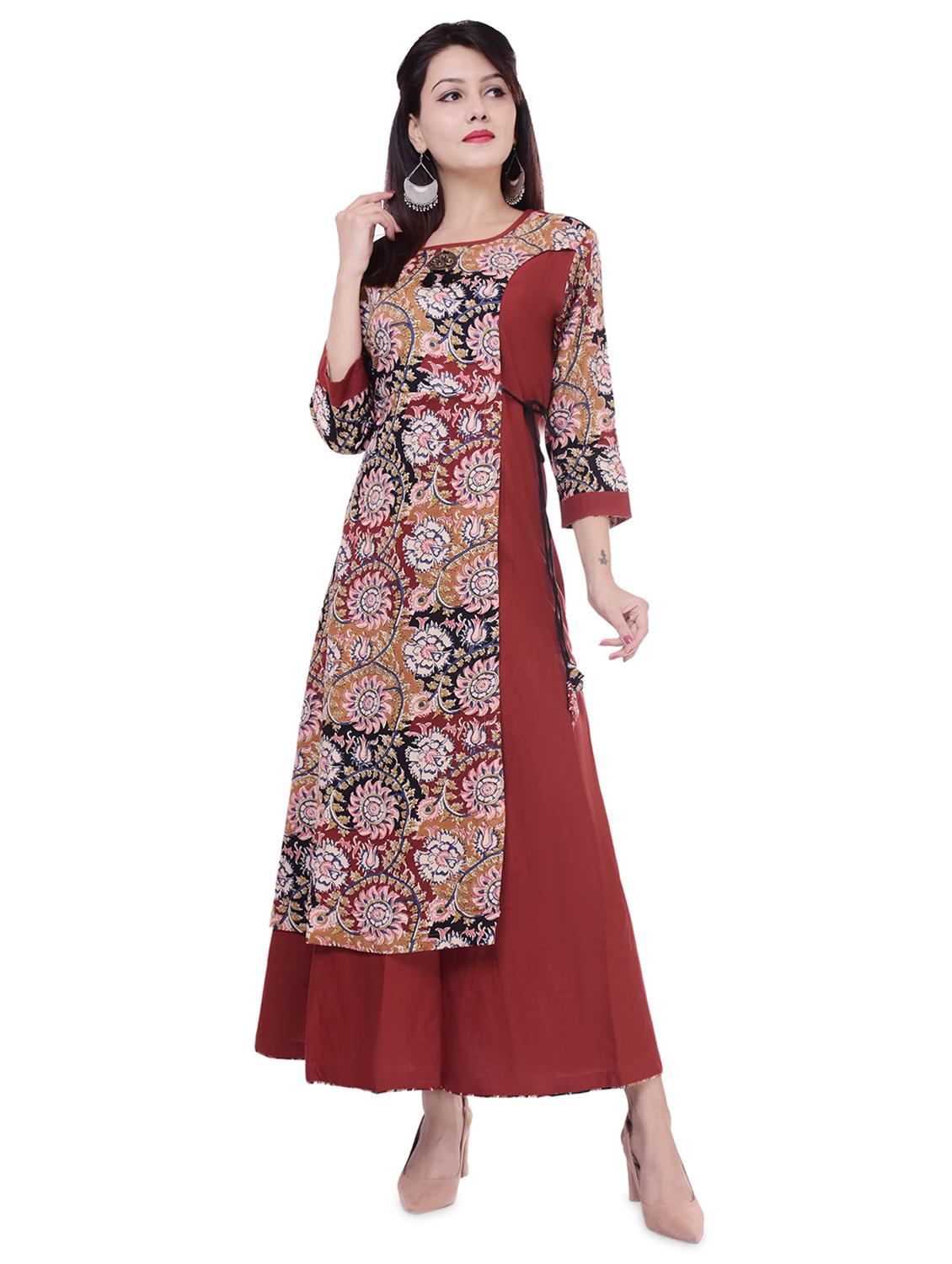 printed layered a-line gown - 16394750 - Zoom Image - 1