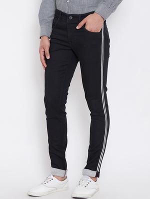 black solid side taped denim jeans - 16396825 - Standard Image - 2