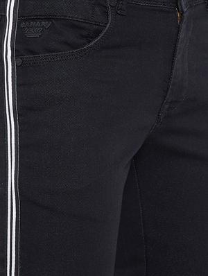 black solid side taped denim jeans - 16396825 - Standard Image - 5