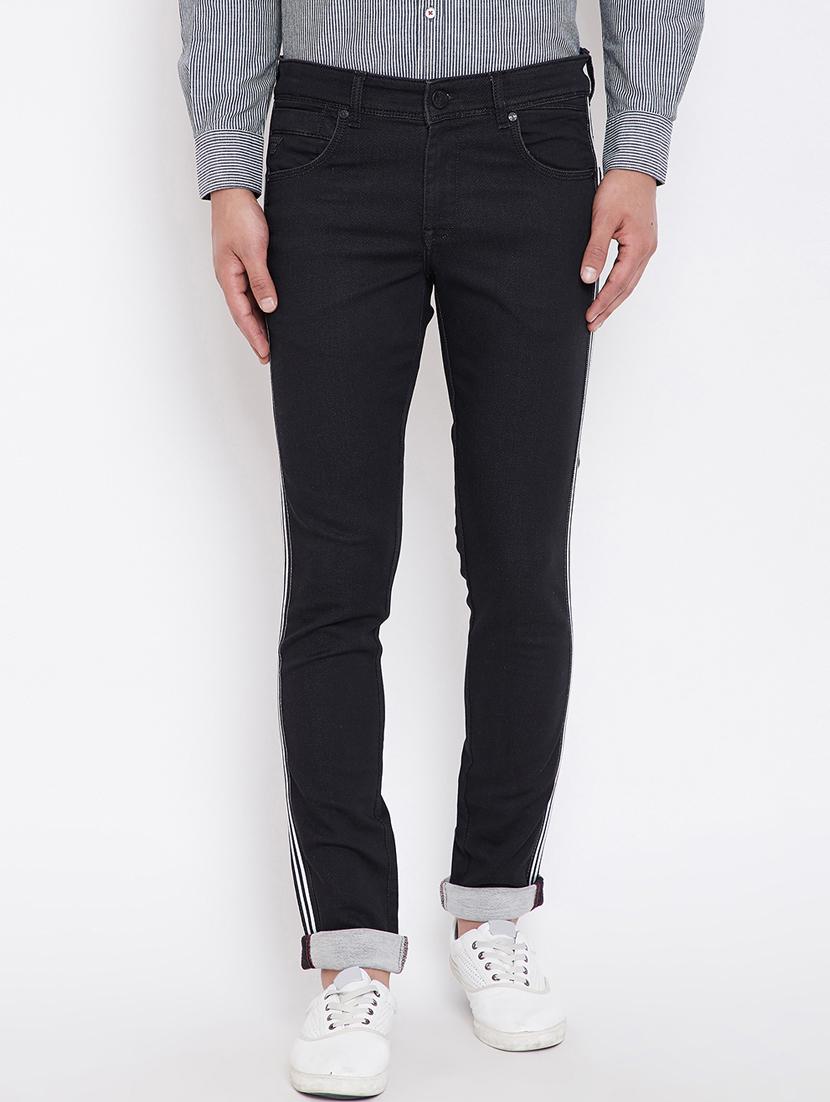 black solid side taped denim jeans - 16396825 - Zoom Image - 1