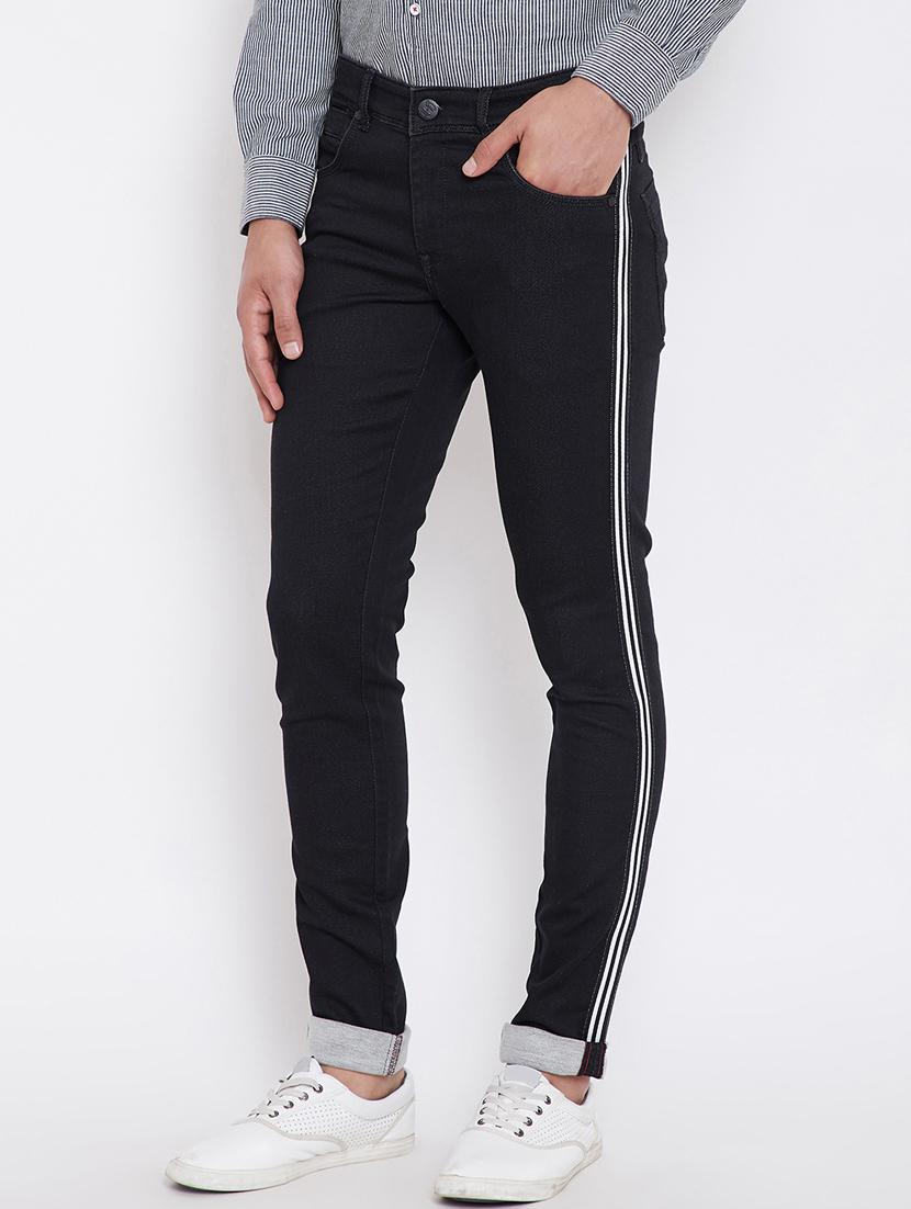 black solid side taped denim jeans - 16396825 - Zoom Image - 2