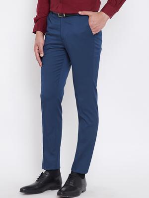 blue solid flat front formal trousers - 16396838 - Standard Image - 2