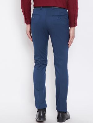 blue solid flat front formal trousers - 16396838 - Standard Image - 3