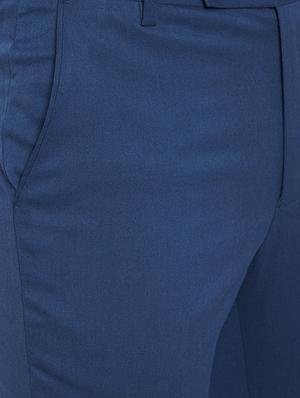 blue solid flat front formal trousers - 16396838 - Standard Image - 5