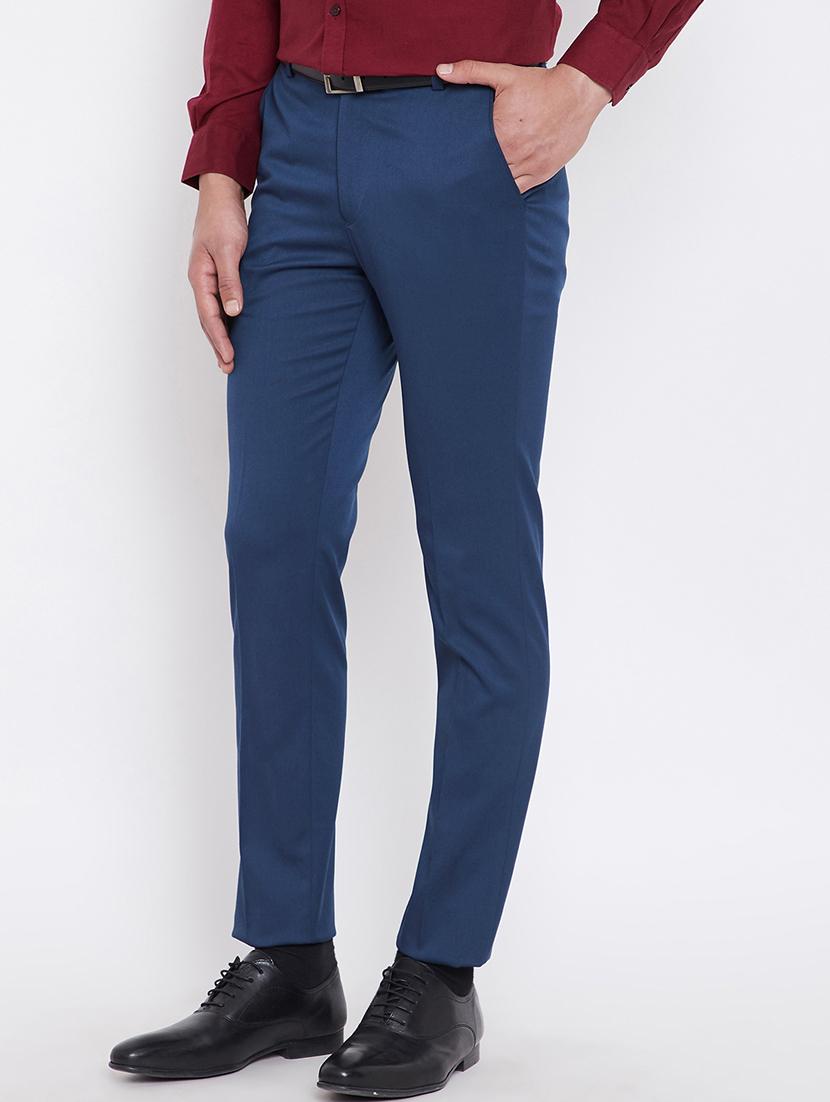 blue solid flat front formal trousers - 16396838 - Zoom Image - 2