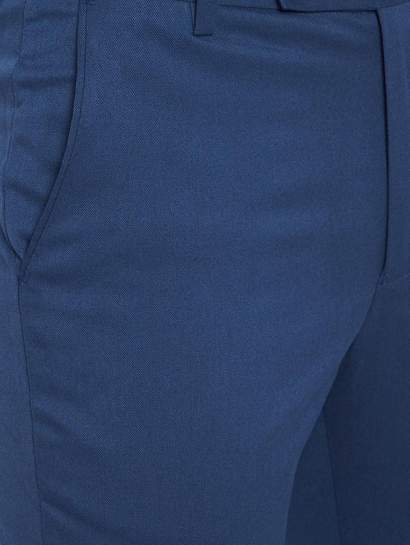 blue solid flat front formal trousers - 16396838 - Zoom Image - 5