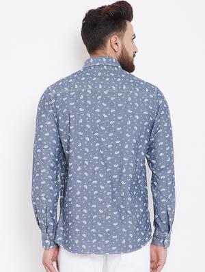 blue printed denim casual shirt - 16396844 - Standard Image - 3