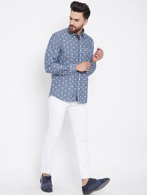 blue printed denim casual shirt - 16396844 - Standard Image - 4