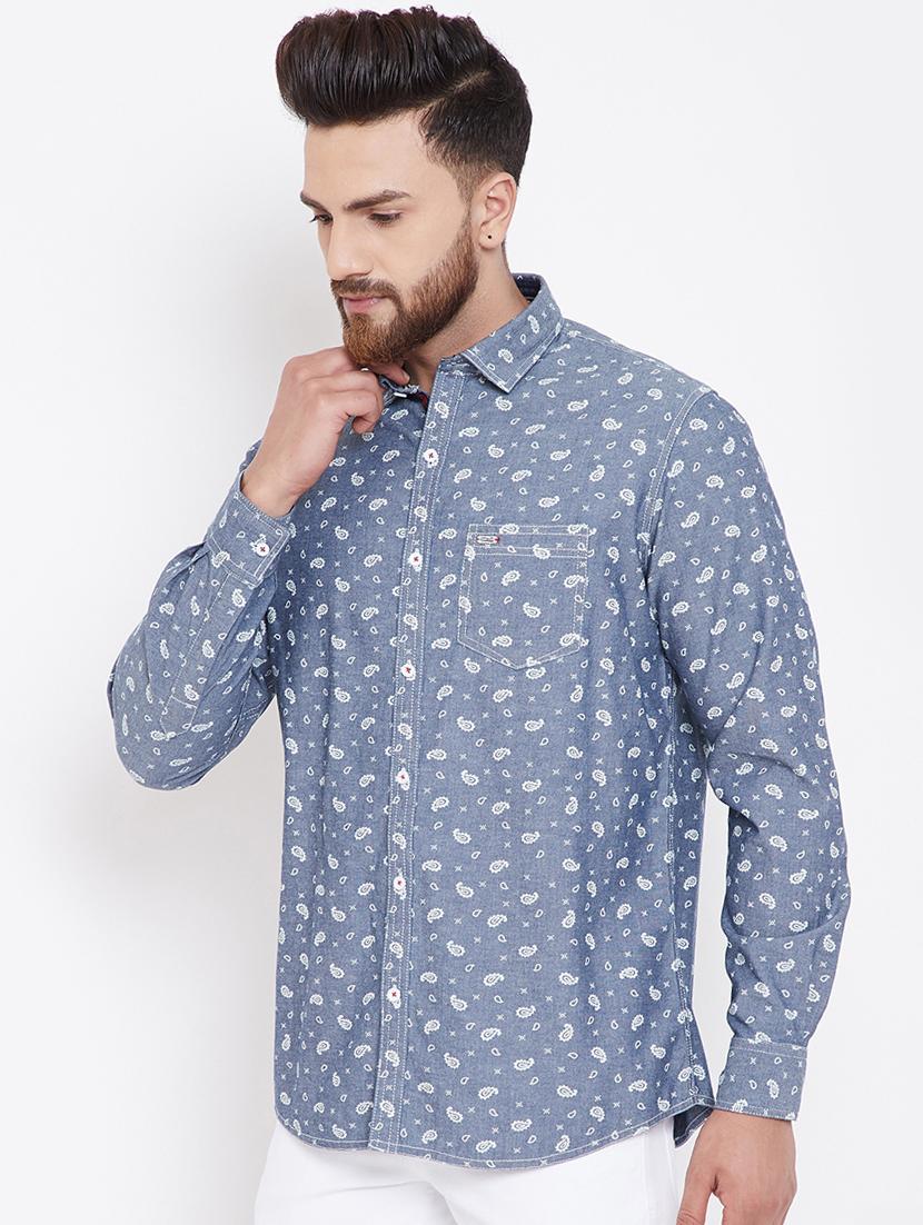 blue printed denim casual shirt - 16396844 - Zoom Image - 2