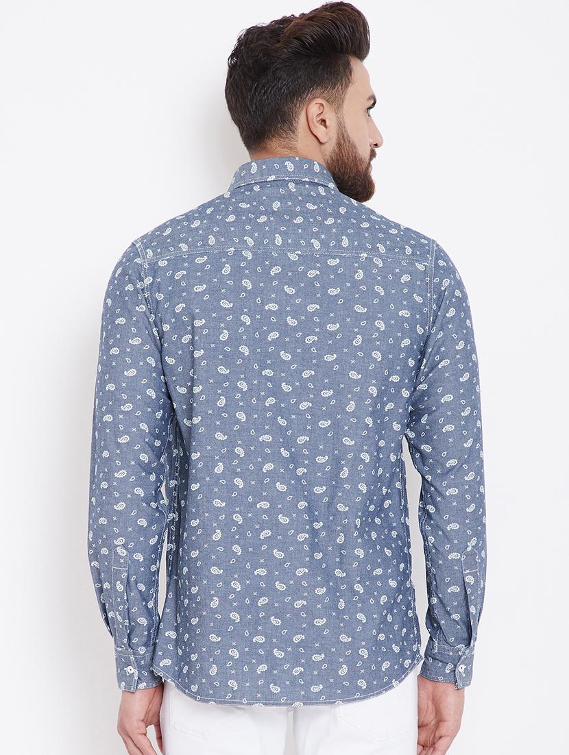 blue printed denim casual shirt - 16396844 - Zoom Image - 3