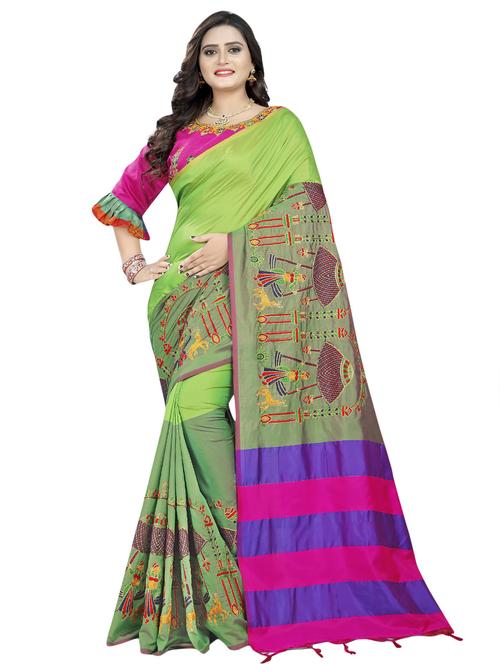tonal shades embroidered saree with blouse - 16398833 - Standard Image - 1