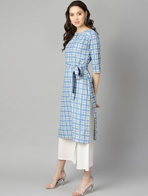 checkered printed straight kurta - 16399458 - Standard Image - 2