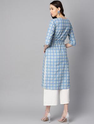 checkered printed straight kurta - 16399458 - Standard Image - 3