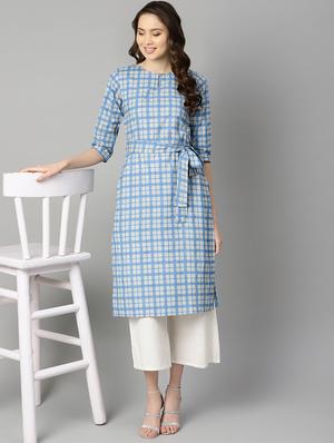 checkered printed straight kurta - 16399458 - Standard Image - 4