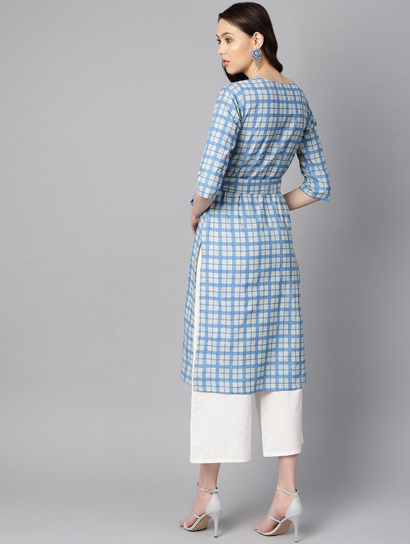 checkered printed straight kurta - 16399458 - Zoom Image - 3