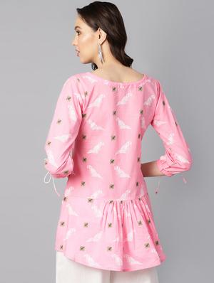tie up neck color block a-line tunic - 16399477 - Standard Image - 3