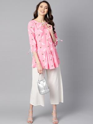 tie up neck color block a-line tunic - 16399477 - Standard Image - 4