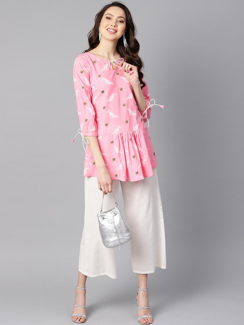 tie up neck color block a-line tunic - 16399477 - Zoom Image - 4