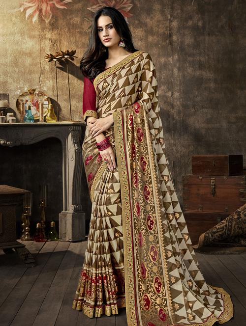 printed bordered saree with blouse - 16400523 - Very Small Image - 1