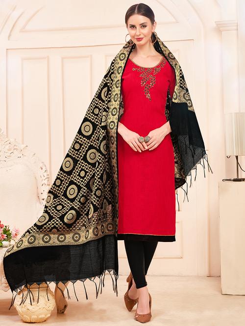embroidered unstitched churidaar suit - 16401641 - Standard Image - 1