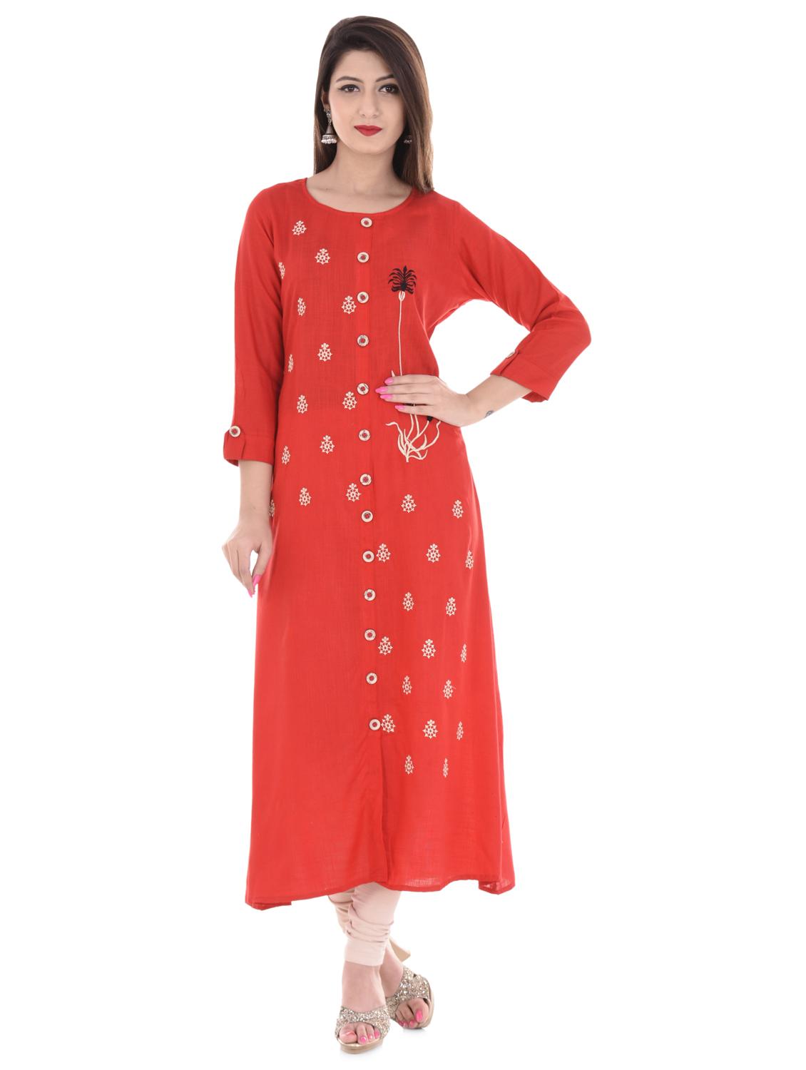 embroidered a-line kurta - 16401704 - Zoom Image - 1