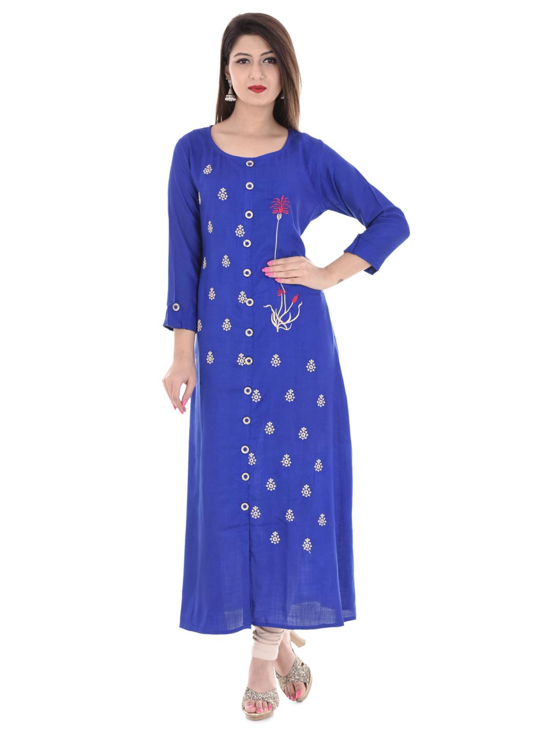 embroidered a-line kurta - 16401705 - Zoom Image - 1