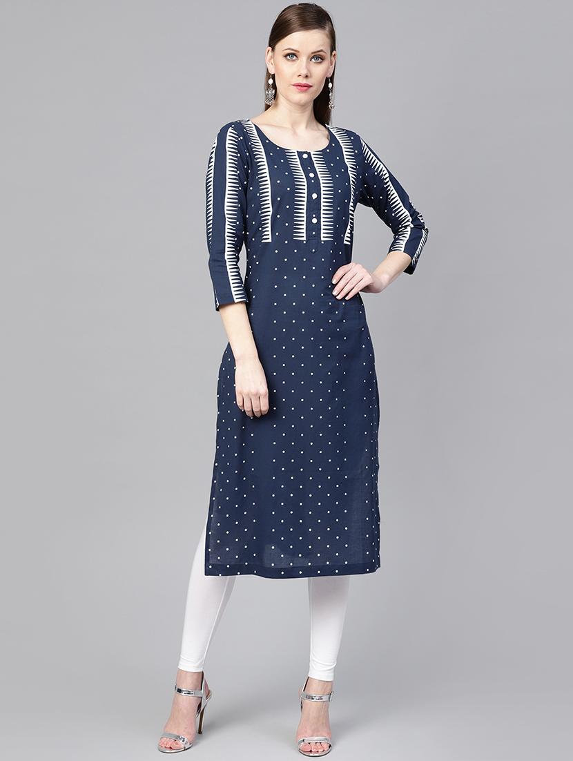 polka dots straight kurta - 16402089 - Zoom Image - 1