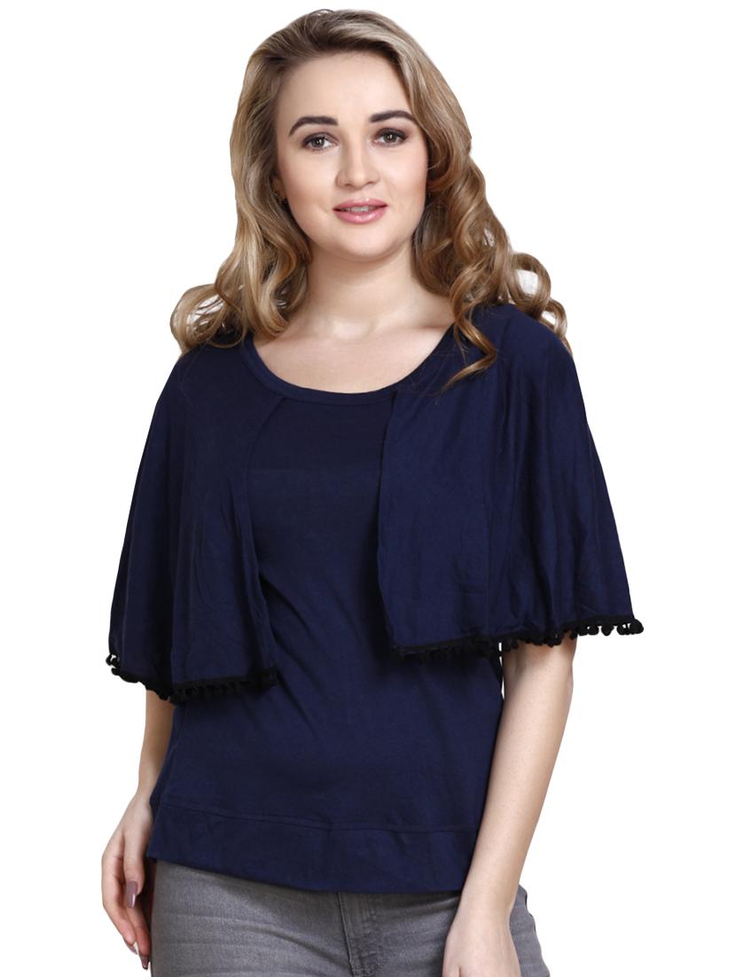 pom pom laced cape sleeved top - 16403864 - Zoom Image - 1