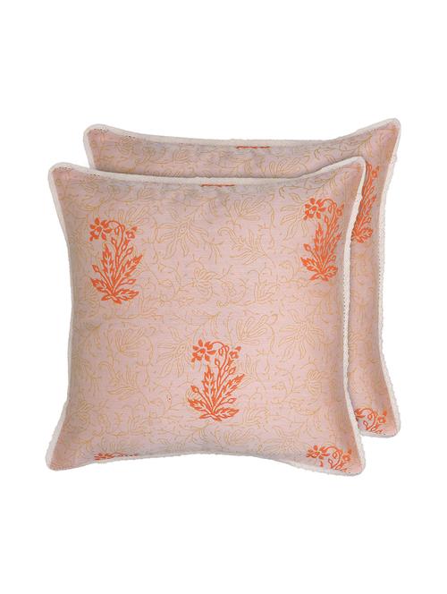 ivory orange block printed reversible cushion cover - 16403953 - Standard Image - 1