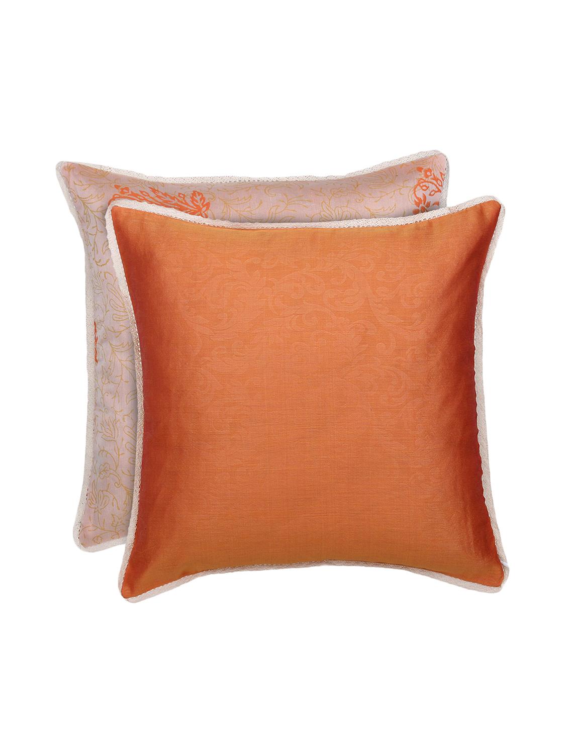 ivory orange block printed reversible cushion cover - 16403953 - Zoom Image - 2