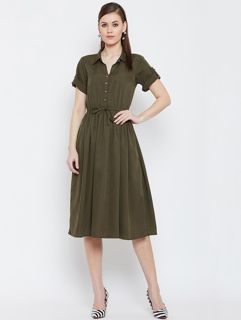 drawstring button detail flared dress - 16405398 - Zoom Image - 1