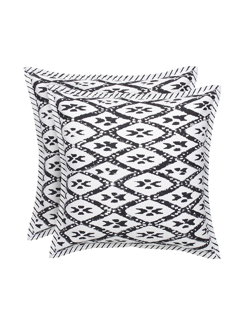 black and white block printed cushion cover 16x16 inches. set of 2 pcs - 16406538 - Zoom Image - 1