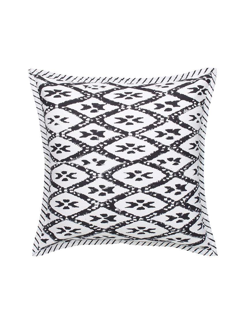 black and white block printed cushion cover 16x16 inches. set of 2 pcs - 16406538 - Zoom Image - 2