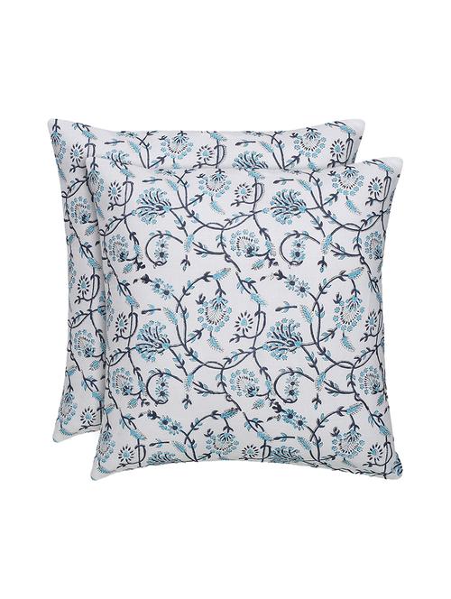 cotton white cushion cover with jaal block print 16x16 inches. set of 2 pcs - 16406539 - Standard Image - 1