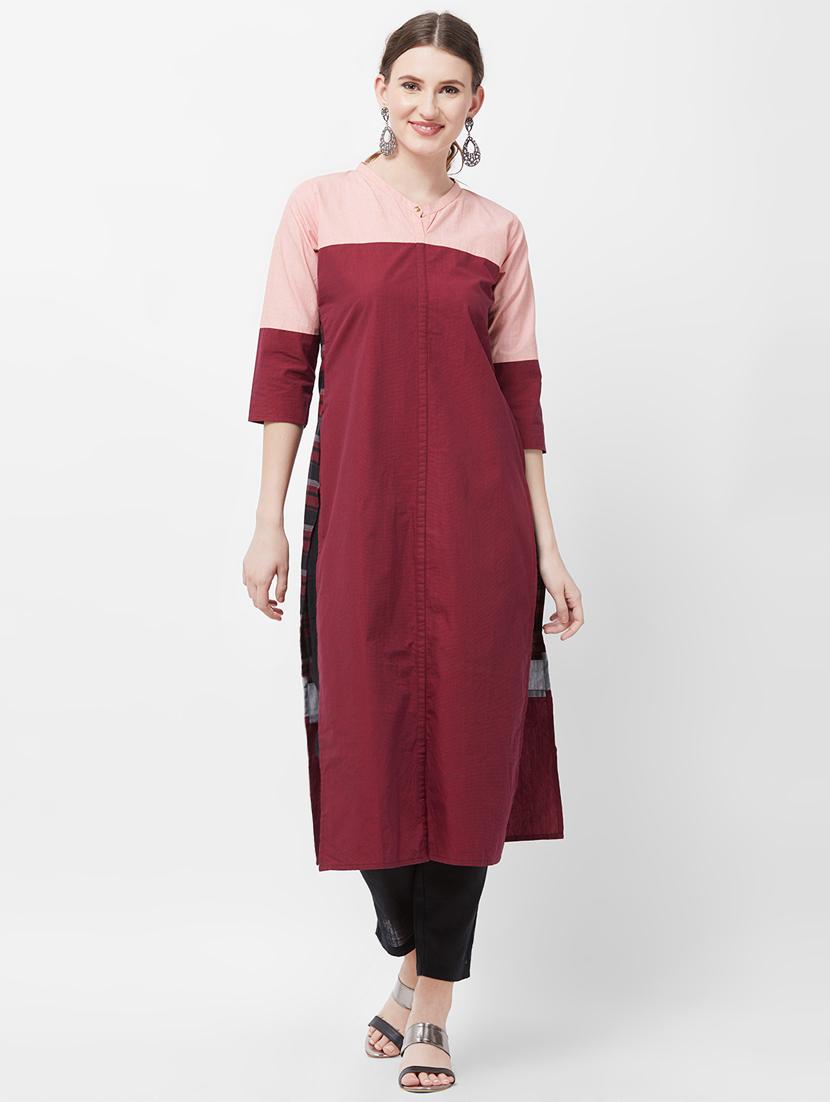 color block straight kurta - 16406672 - Zoom Image - 1