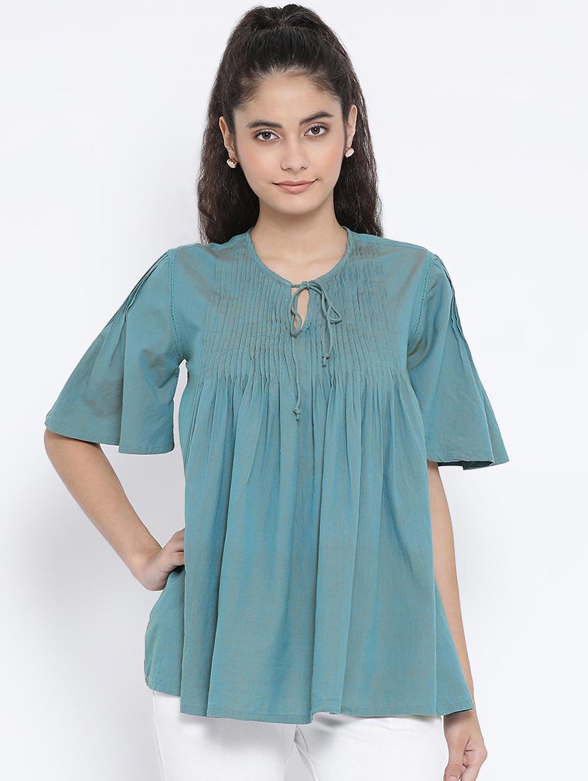 pin-tucks lace detail gathered top - 16406966 - Zoom Image - 1