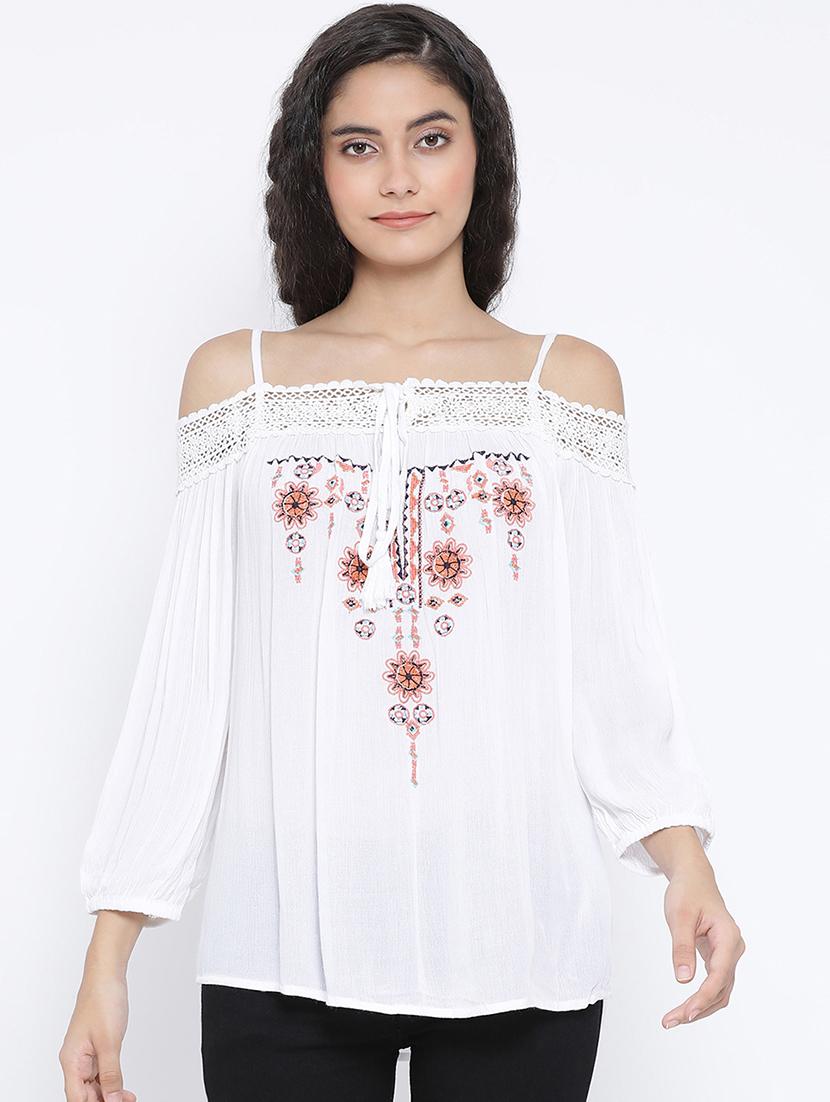 cold shoulder lace detail embroidered top - 16406970 - Zoom Image - 1