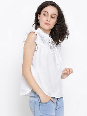 tie knot ruffle trim embroidered top - 16406976 - Standard Image - 2