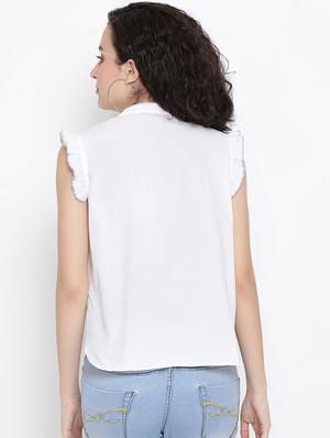 tie knot ruffle trim embroidered top - 16406976 - Standard Image - 3