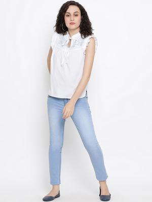 tie knot ruffle trim embroidered top - 16406976 - Standard Image - 4