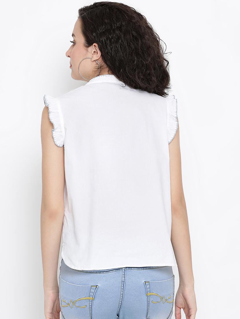 tie knot ruffle trim embroidered top - 16406976 - Zoom Image - 3
