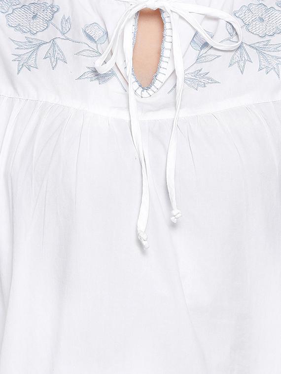 tie knot ruffle trim embroidered top - 16406976 - Zoom Image - 5