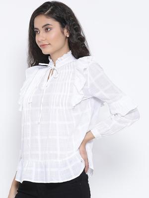 pin tucks ruffle detail checkered top - 16406989 - Standard Image - 2